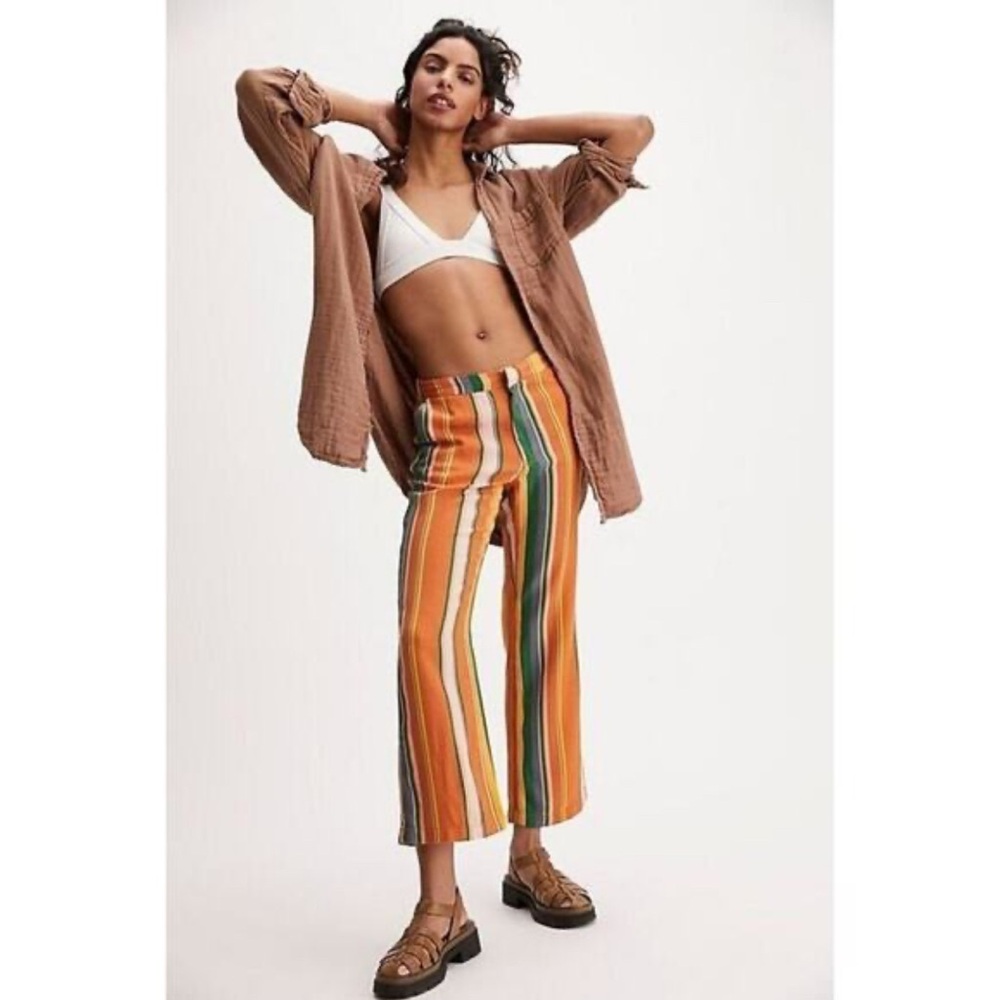 Free People Striped Multicolor Wide-Leg Pants